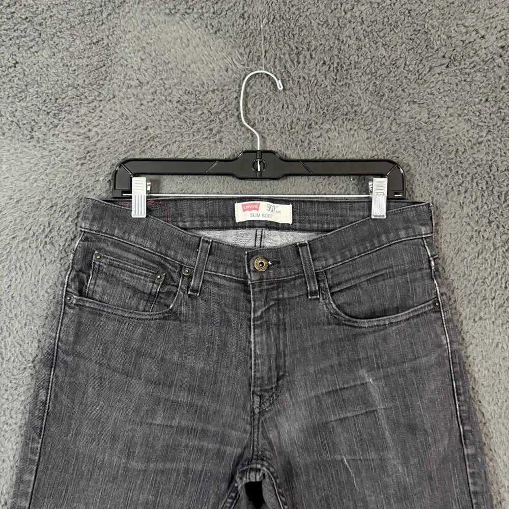 Vtg Levis 507 Jeans Mens 32x32 Black Slim Cropped Bootcut Denim Pants Y2K